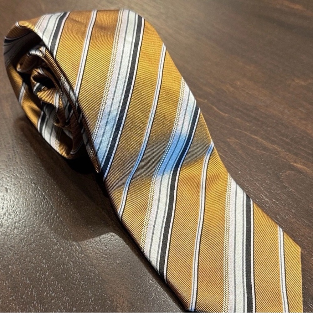 Hugo Boss Gold and Black Striped Tie
